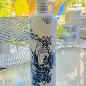Handpainted Delft Blue Ceramic Bottle with Windmill Scene – Made in Holland